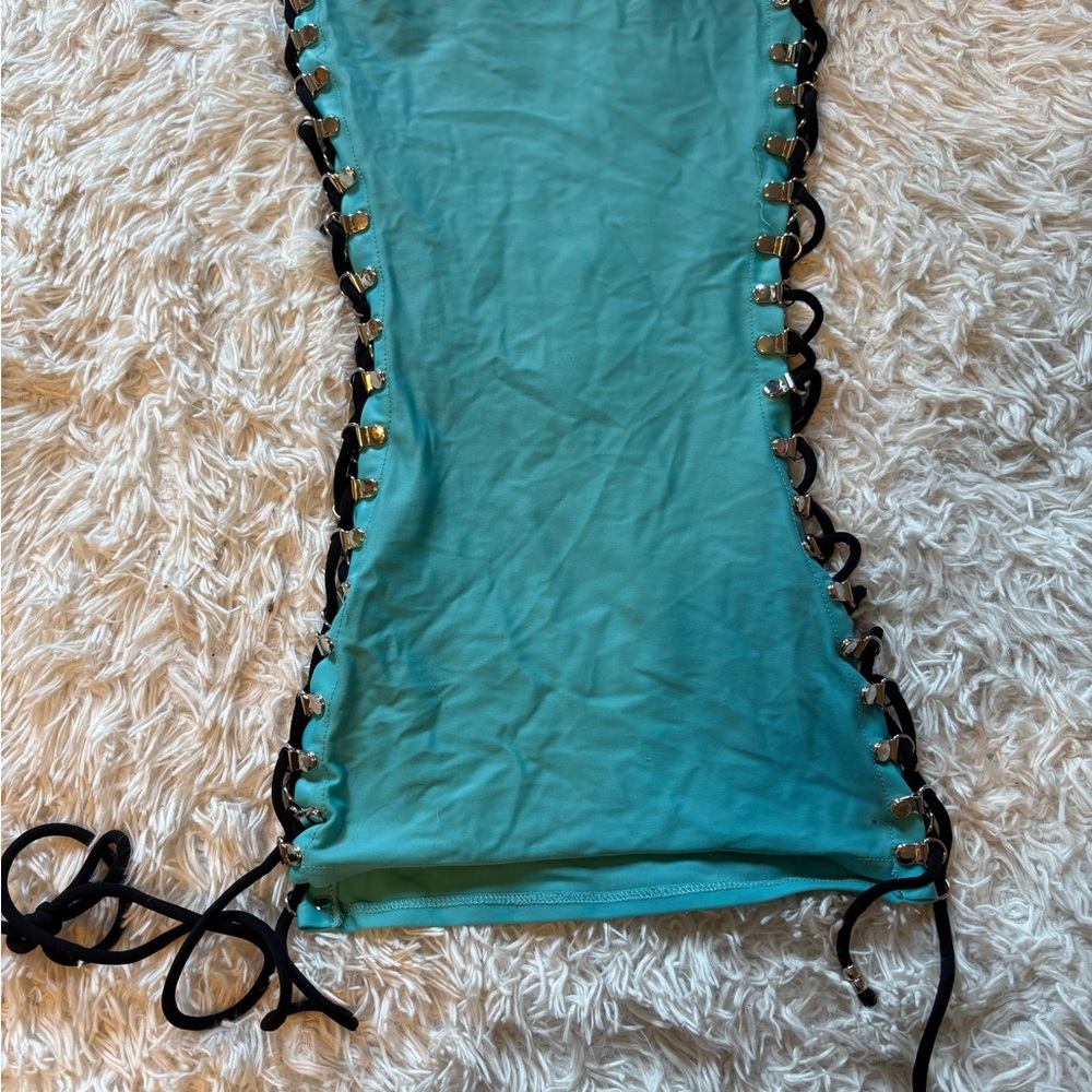 Teal Lace-Up Dress